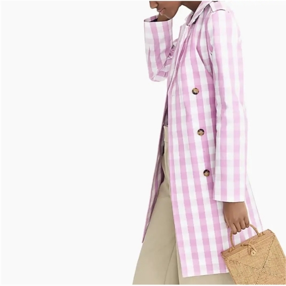 J.Crew 2011 Icon Trench Coat in Oversized Gingham Button Front Sash Tie Lilic 0 - Picture 2 of 12